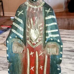 Hand Craved Guatemalan Folk art Vintage WoodenJesus Sculpture